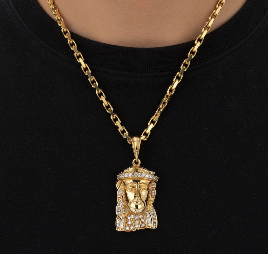 Diamond Jesus Head Pendant - 10K Gold - 0.53cttw