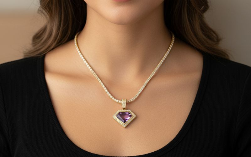 Diamond Amethyst Pendant 10kt YG 15.5gr 1.75" PN00141