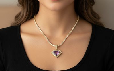 Diamond Amethyst Pendant 10kt YG 15.5gr 1.75" PN00141