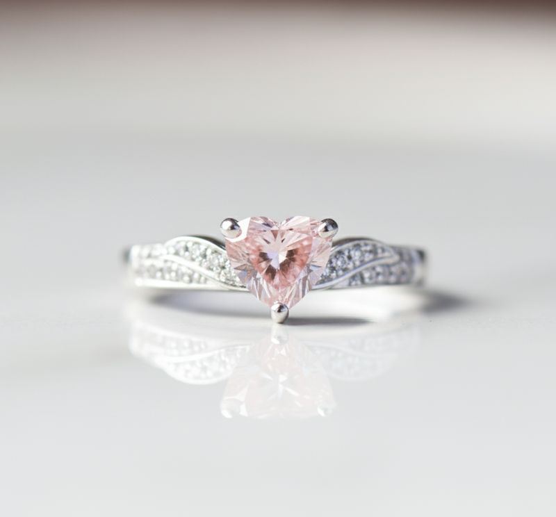 Pink Diamond Heart Engagement Ring 14kt WG Size 7 VS1 LAB 0.86ct RN00210