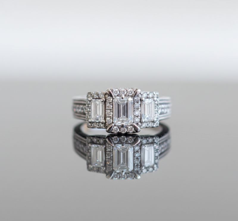 Emerald Cut Diamond Engagement Ring 18kt WG 7.4gr 1.23 cttw Lab/Nat VVS-1 F-G-H RN00189C