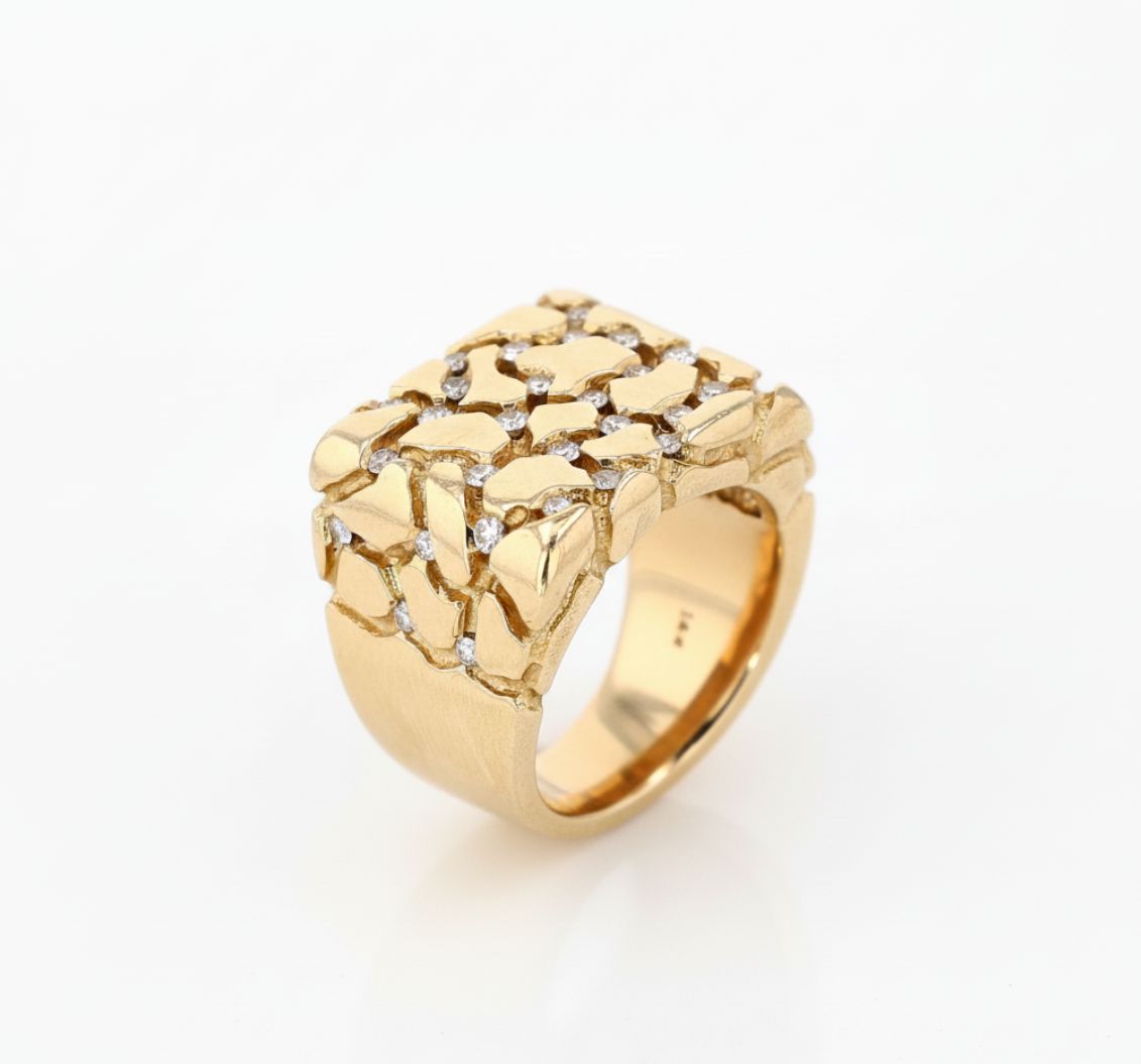 Diamond Nugget Ring 14kt YG 38.30gr 19mm 0.70cttw Natural VS Size 10.5 RN00250C