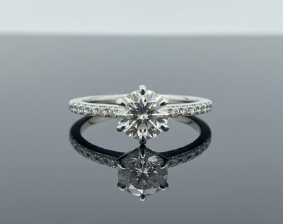 6 Prong Engagement Ring Natural Diamonds 0.64ct i1 I VG Centre 18kt WG 1.36gr 0.11ct band 0.75cttw Size 6 RN00170