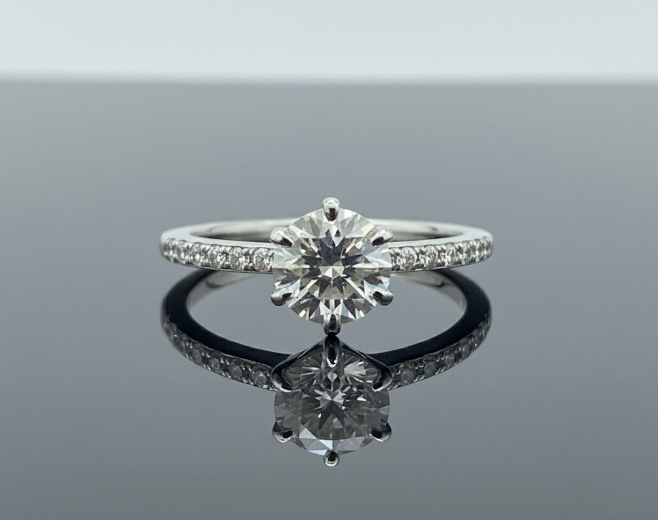 6 Prong Engagement Ring Natural Diamonds 0.64ct i1 I VG Centre 18kt WG 1.36gr 0.11ct band 0.75cttw Size 6 RN00170