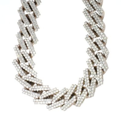 Frostbite Cuban Chain 10kt WG 267.8gr 14.75mm 24&quot; 41cttw Natural SI-1 / G-H-I 2072 Round Full Cut Diamonds CH000560C