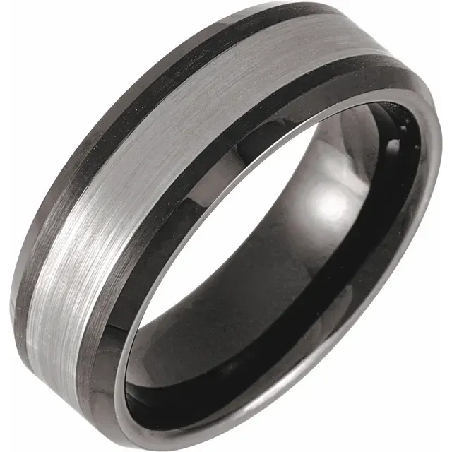 Ceramic Tungsten Two Tone Edge Inlay Standard fit men&#39;s band 8mm Size 11.5 9.7gr RN00226