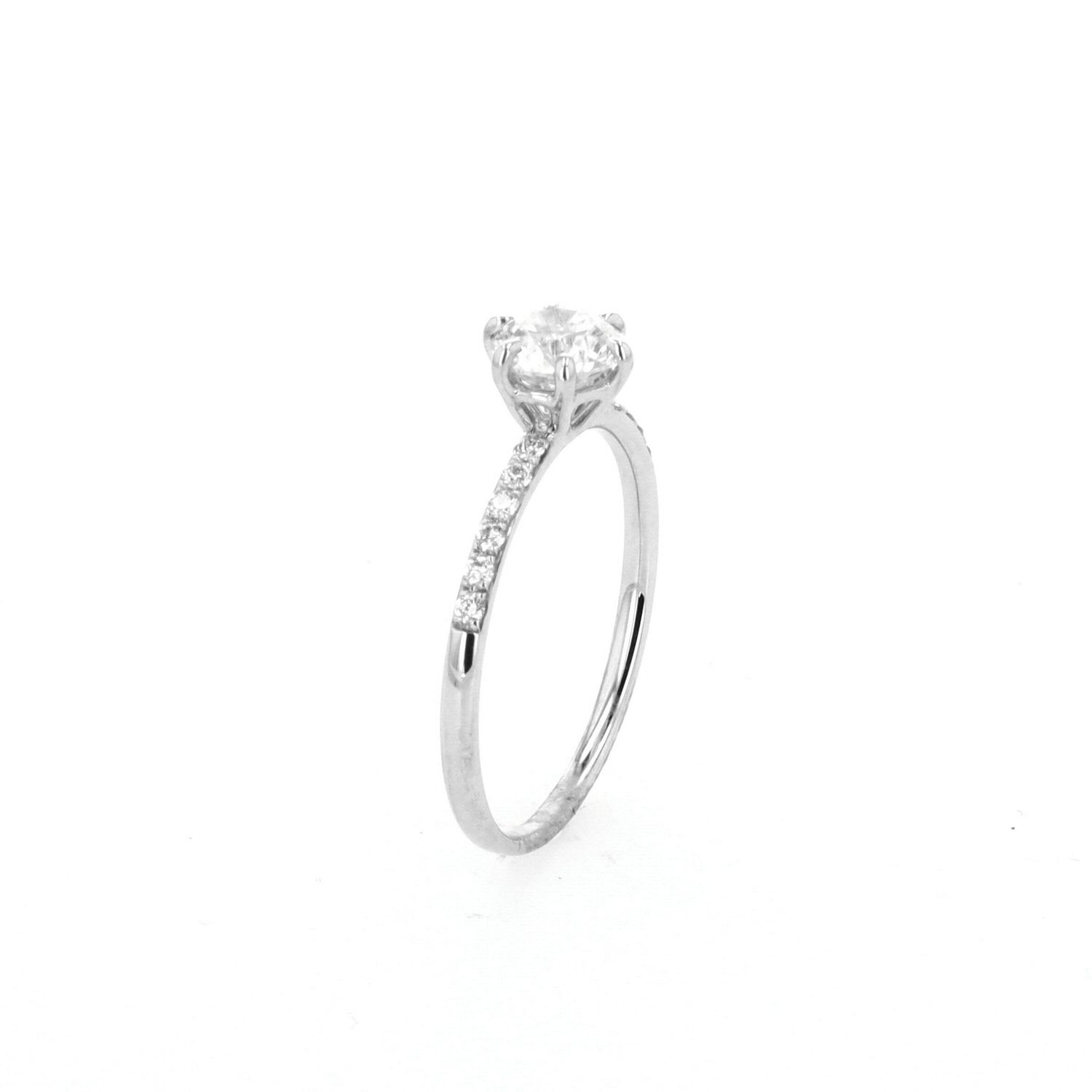 6 Prong Engagement Ring Natural Diamonds 0.64ct i1 I VG Centre 18kt WG 1.36gr 0.11ct band 0.75cttw Size 6 RN00170