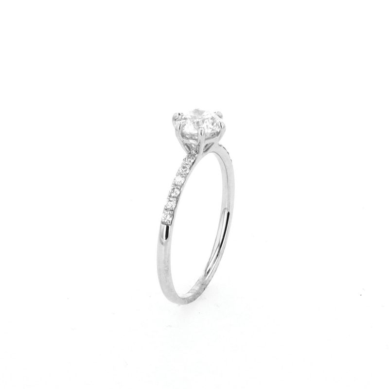 6 Prong Engagement Ring Natural Diamonds 0.64ct i1 I VG Centre 18kt WG 1.36gr 0.11ct band 0.75cttw Size 6 RN00170