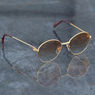 Cartier Vintage Trinity C Decor Round Glasses Gold Frames Gradient Brown Lenses SG000055