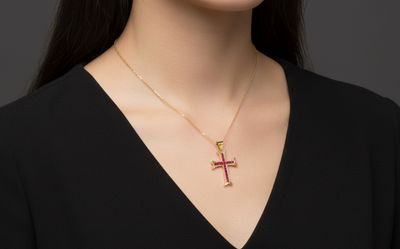 Large Cross Pendant 10kt YG Pink CZ 4.7gr PN00171