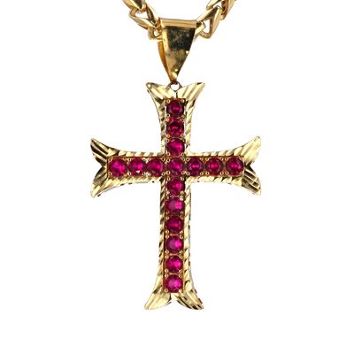 Large Cross Pendant 10kt YG Pink CZ 4.7gr PN00171