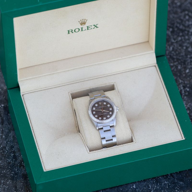 Rolex 31mm Steel Oyster Perpetual Grey Slate Diamond Bezel / Dial added 0.85cttw Ref:67480 WA00119