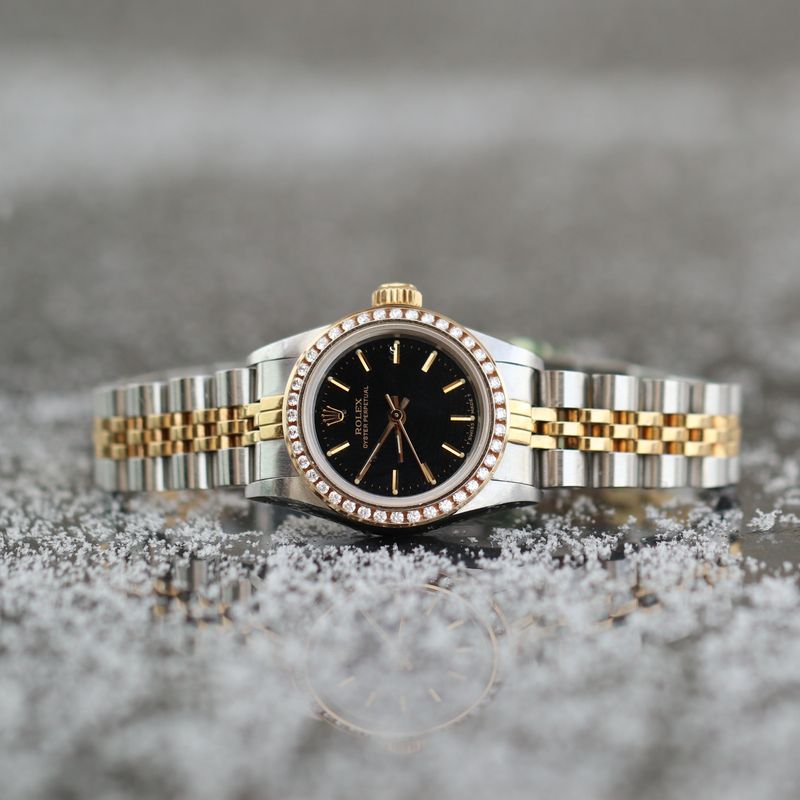 ROLEX NO DATE OP24 2 TONE JUBILEE RF 67193  DIAMOND BEZEL BLACK DIAL WA00150