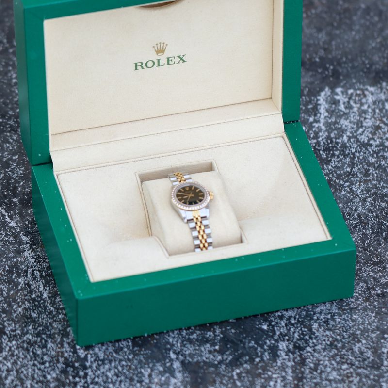 ROLEX NO DATE OP24 2 TONE JUBILEE RF 67193  DIAMOND BEZEL BLACK DIAL WA00150