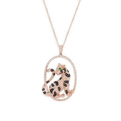 Effy Signature Panther Set 14kt RG 3.32cttw Diamond &amp; Emerald Set - Necklaces 1.75cttw Earrings 1.57cttw NE00131