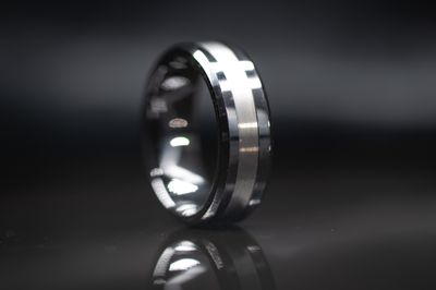 Ceramic Tungsten Two Tone Edge Inlay Standard fit men's band 8mm Size 11.5 9.7gr RN00226