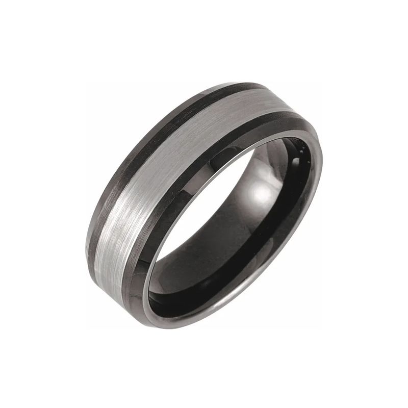 Ceramic Tungsten Two Tone Edge Inlay Standard fit men's band 8mm Size 11.5 9.7gr RN00226