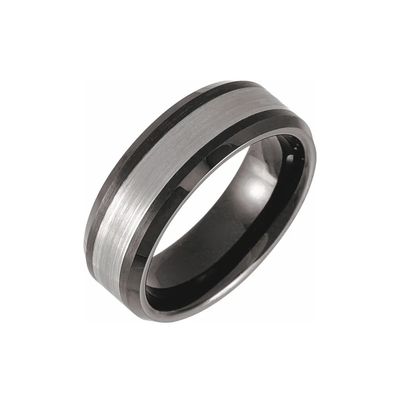 Ceramic Tungsten Two Tone Edge Inlay Standard fit men's band 8mm Size 11.5 9.7gr RN00226