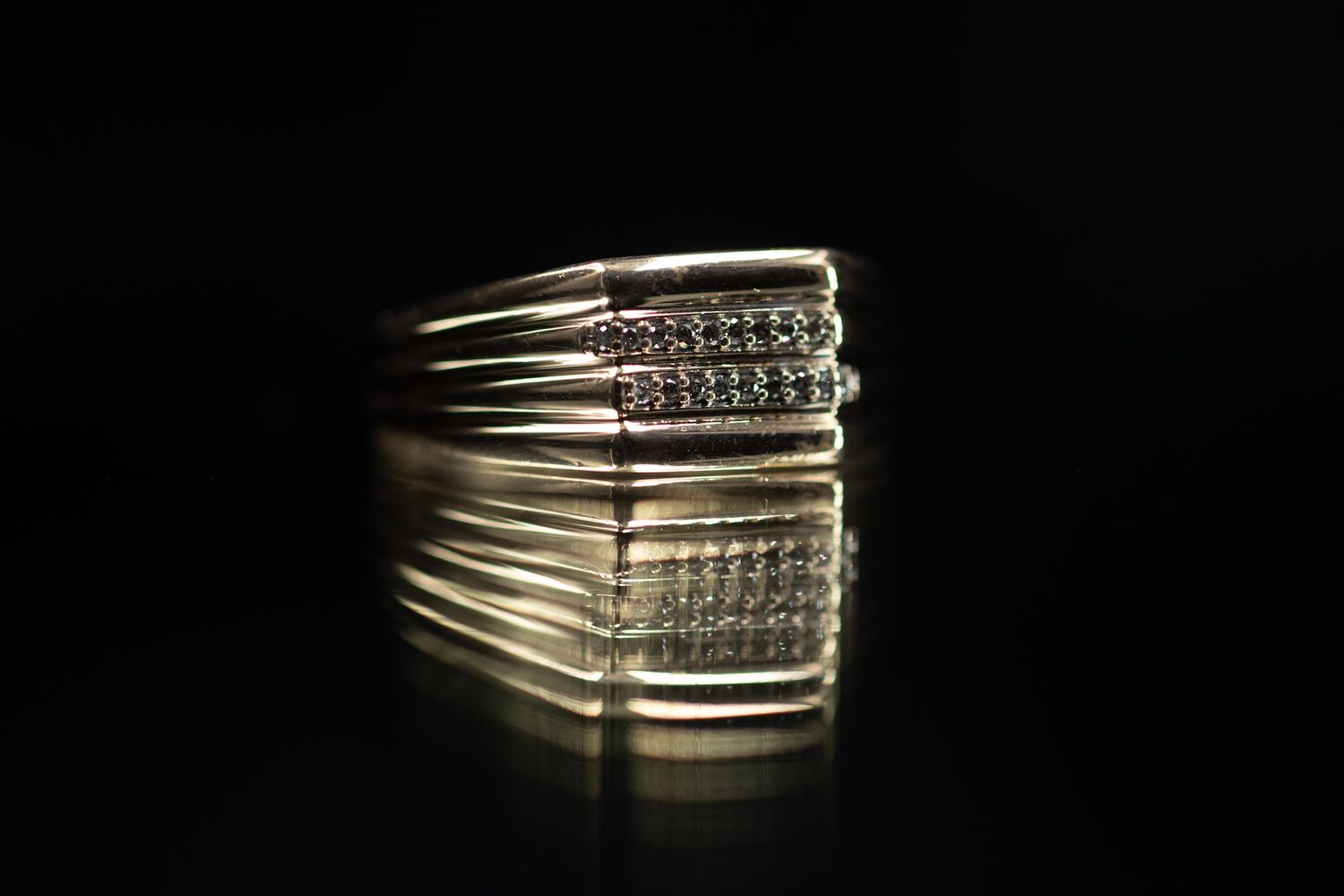 Double Row Mens Ring 10kt YG 6.4gr 0.18cttw Natural RN00231