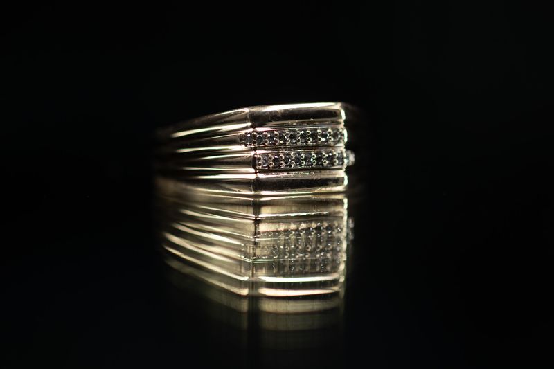 Double Row Mens Ring 10kt YG 6.4gr 0.18cttw Natural RN00231