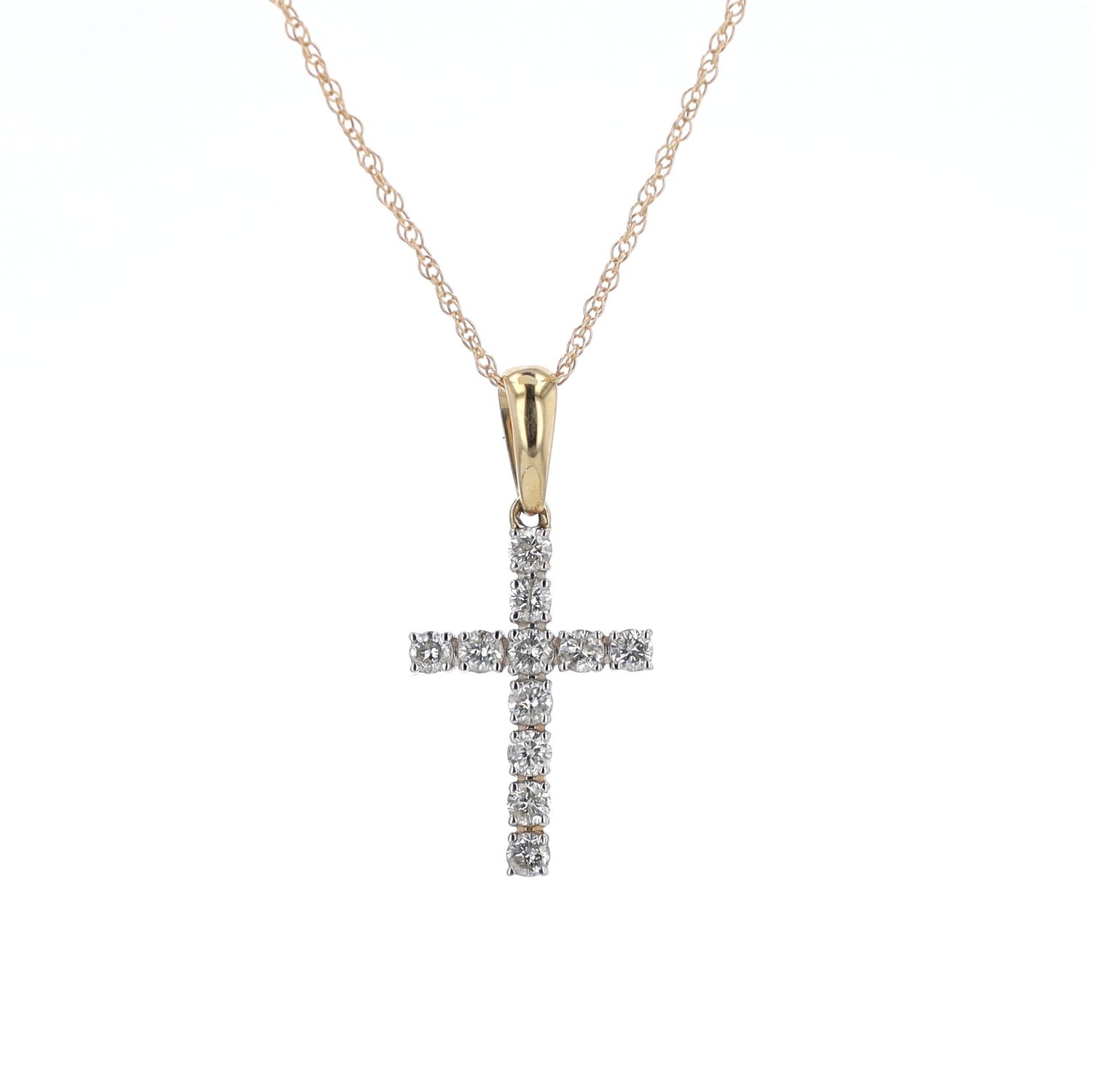 Cross Necklace 14kt Yellow Gold 1.20gr Natural Diamond 11PC NE00141