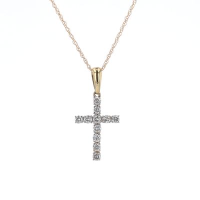 Cross Necklace 14kt Yellow Gold 1.20gr Natural Diamond 11PC NE00141