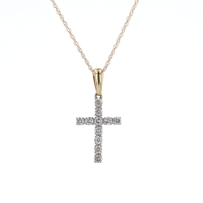 Cross Necklace 14kt Yellow Gold 1.20gr Natural Diamond 11PC NE00141