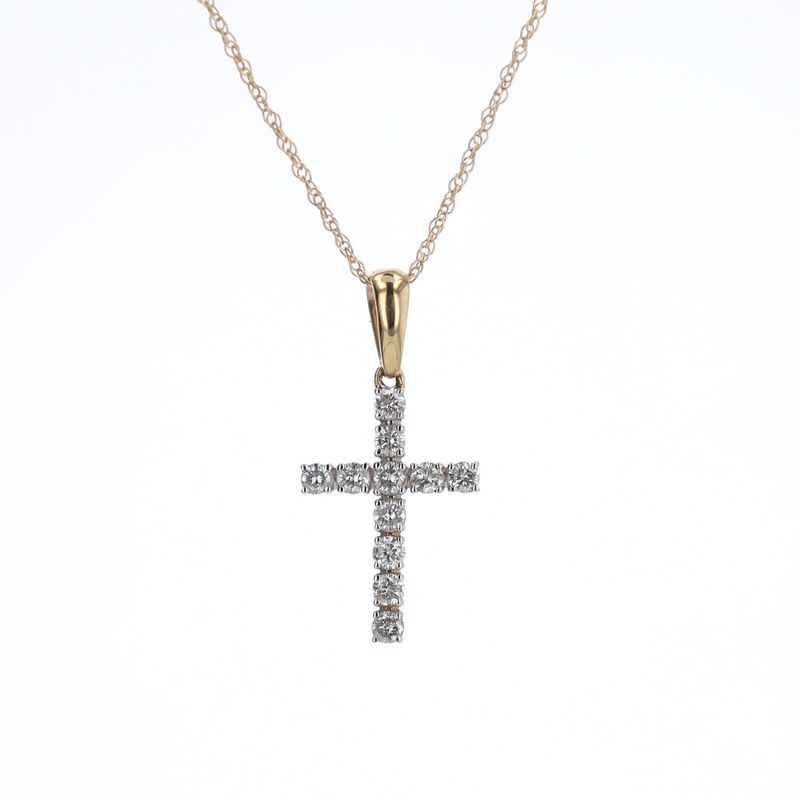 Cross Necklace 14kt Yellow Gold 1.20gr 0.30ct Natural Diamond 11PC NE00141