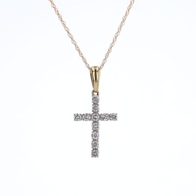 Cross Necklace 14kt Yellow Gold 1.20gr 0.30ct Natural Diamond 11PC NE00141