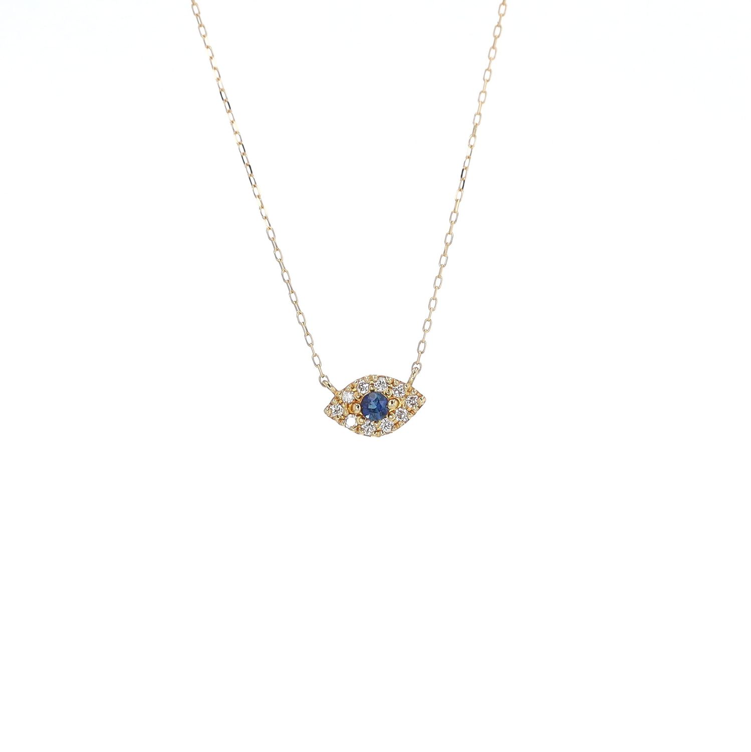 Sapphire Evil Eye Necklace 18k Yellow Gold 16" 0.75grams Natural Diamond NE00139