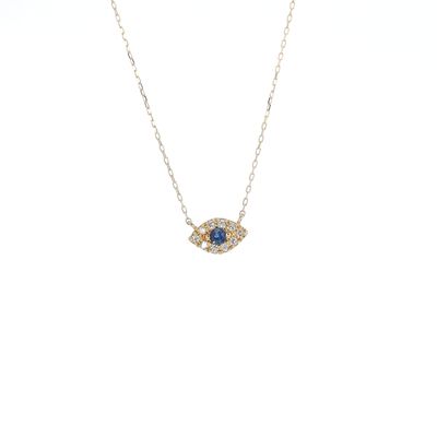Sapphire Evil Eye Necklace 18k Yellow Gold 16" 0.75grams Natural Diamond NE00139
