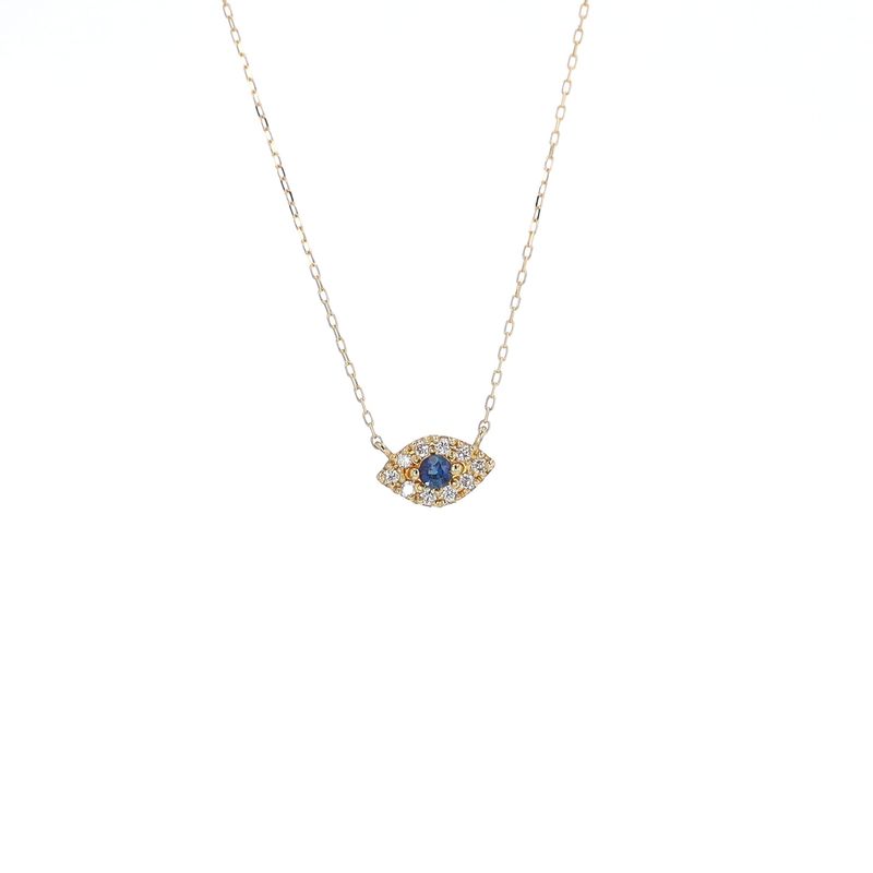 Sapphire Evil Eye Necklace 18k Yellow Gold 16" 0.75grams Natural Diamond NE00139