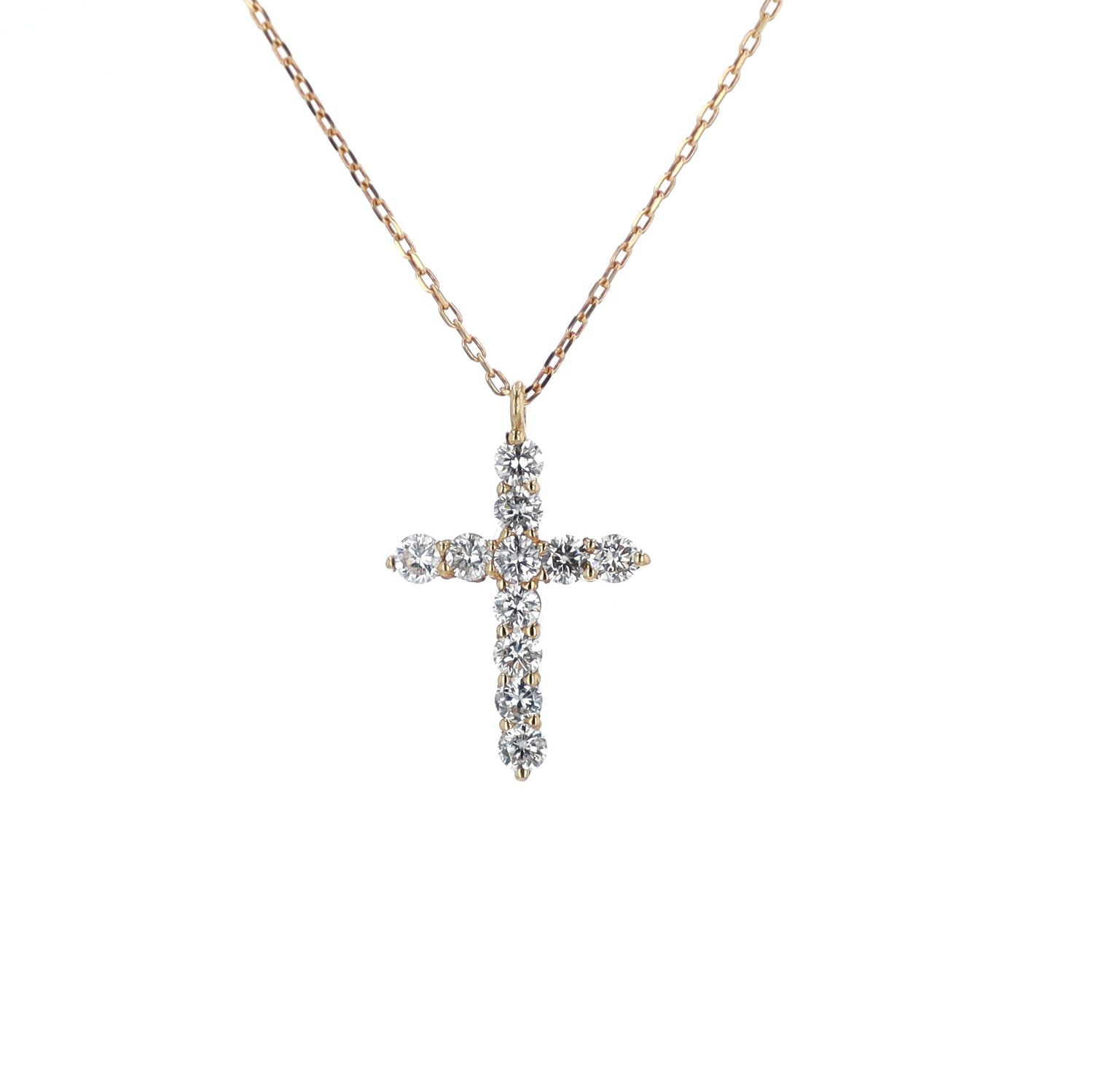 Cross Necklace 18K Yellow Gold 1.3gr 18" Natural VS 11PC NE00140