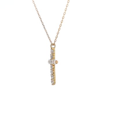 Cross Necklace 18K Yellow Gold 1.3gr 18" Natural VS 11PC NE00140