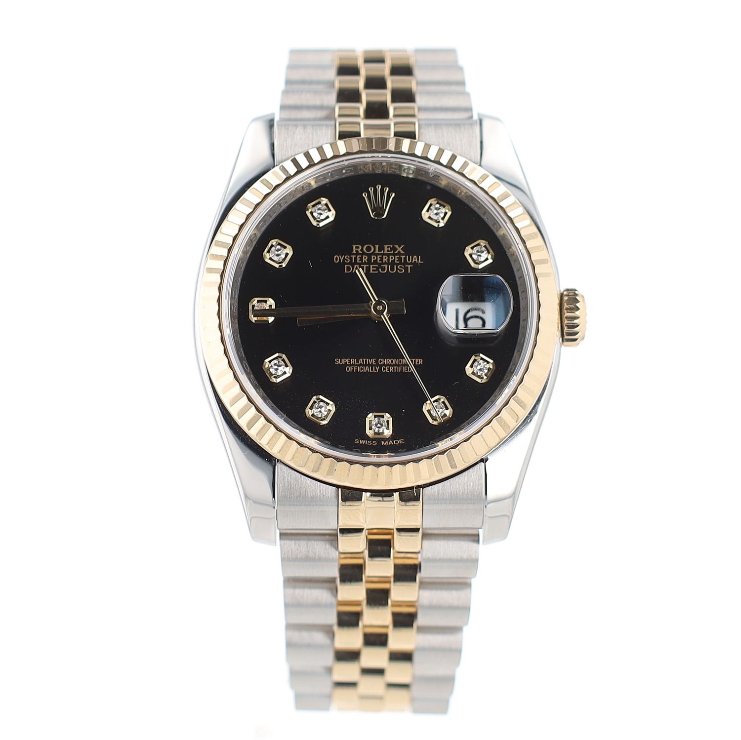 Rolex Datejust 36mm 2 Tone Black Dial Diamond Markers Yellow Gold / Stainless Steel Jubilee Bracelet Model:116233 WA00192