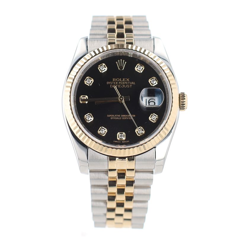 Rolex Datejust 36mm 2 Tone Black Dial Diamond Markers Yellow Gold / Stainless Steel Jubilee Bracelet Model:116233 WA00192