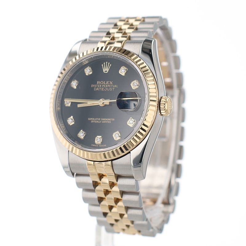 Rolex Datejust 36mm 2 Tone Black Dial Diamond Markers Yellow Gold / Stainless Steel Jubilee Bracelet Model:116233 WA00192