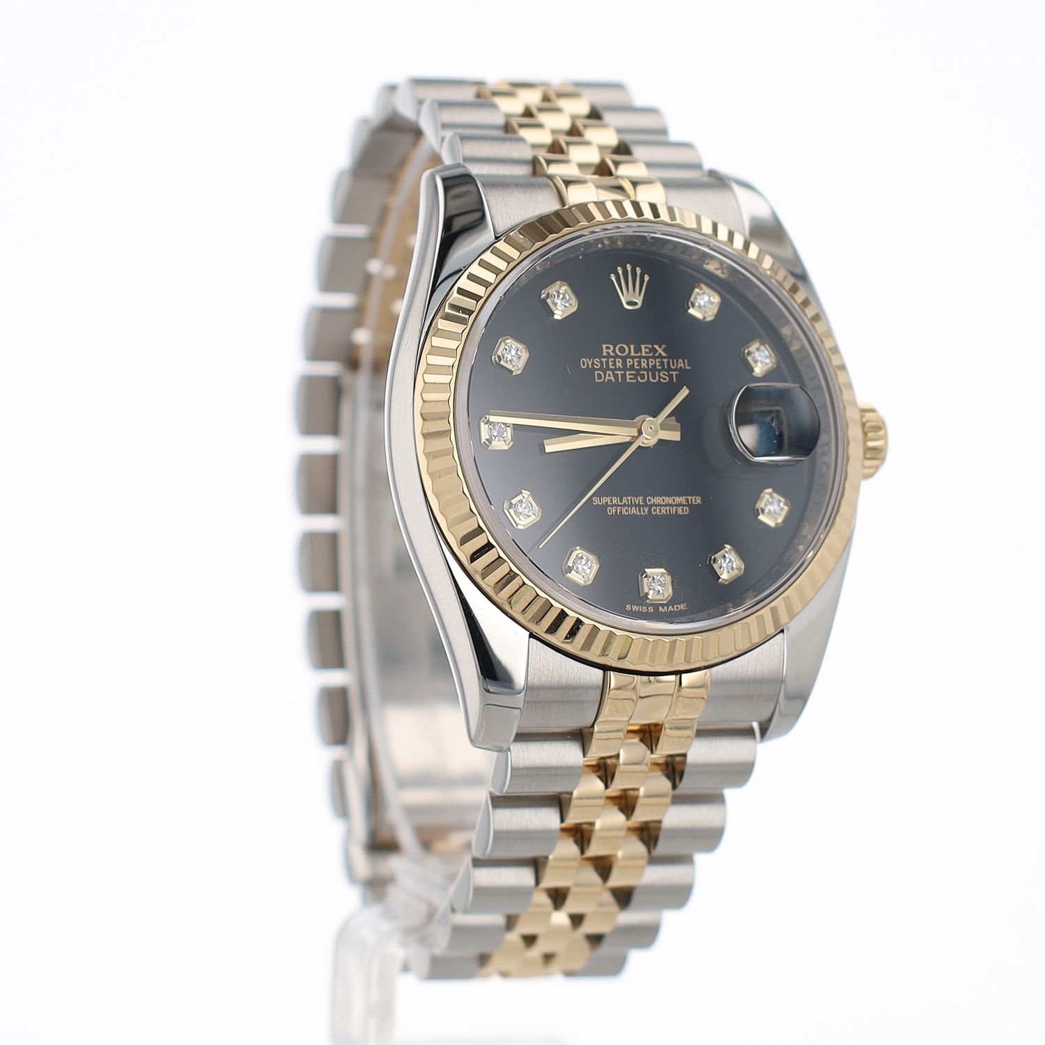 ⭐︎KUMA⭐︎ Rolex Datejust 36mm 2 Tone Black Dial Diamond Markers Yellow Gold