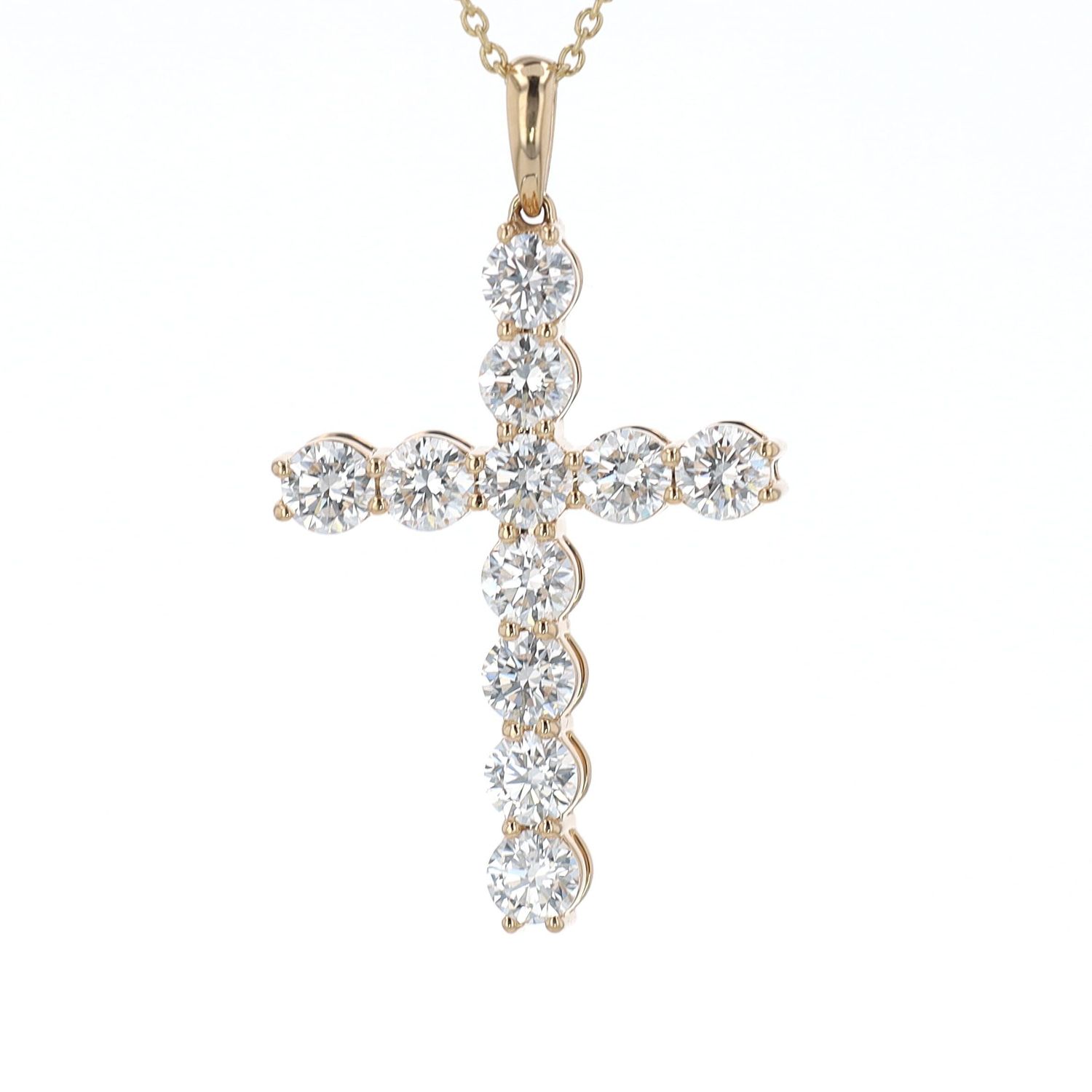 Round Diamond Cross Necklace 14kt YG 4.55gr LAB 2.13cttw 18" 11pc VVS NE00180