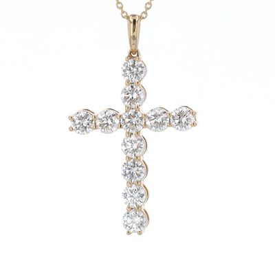 Round Diamond Cross Necklace 14kt YG 4.55gr LAB 2.13cttw 18" 11pc VVS NE00180