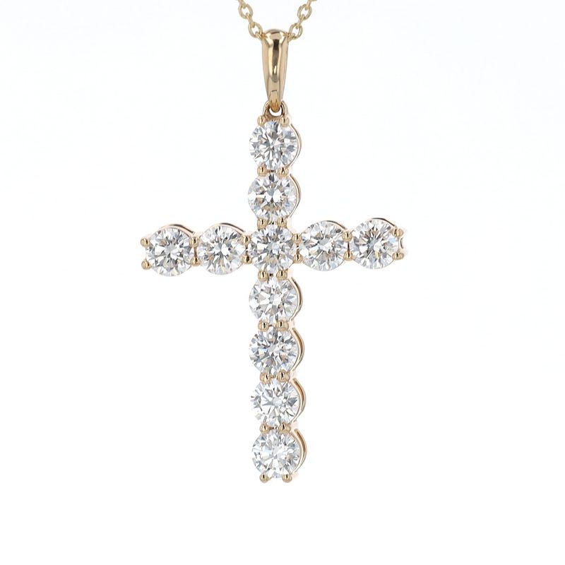 Round Diamond Cross Necklace 14kt YG 4.55gr LAB 2.13cttw 18" 11pc VVS NE00180