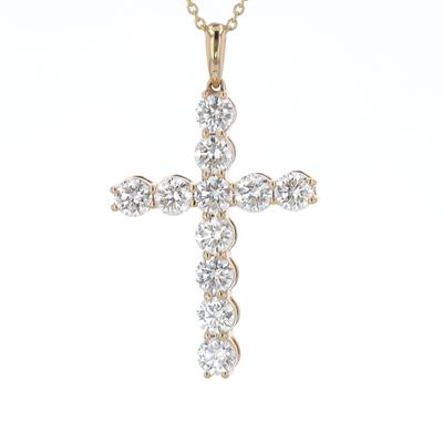Diamond Cross Necklace 14kt YG 4.95gr LAB 2.67cttw 18" VVS D-E Color NE00181