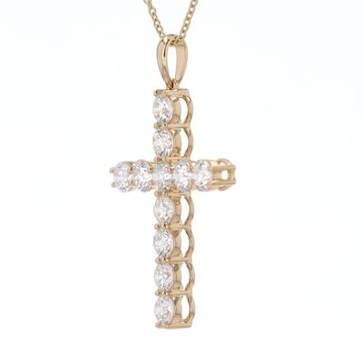 Diamond Cross Necklace 14kt YG 4.95gr LAB 2.67cttw 18" VVS D-E Color NE00181