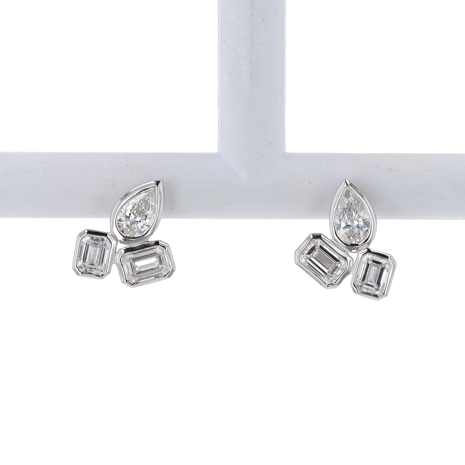 Trio Diamond Studs Pear/Emerald Cut 14kt WG 2.9gr LAB 1.75cttw VVS D-E Color ER00208