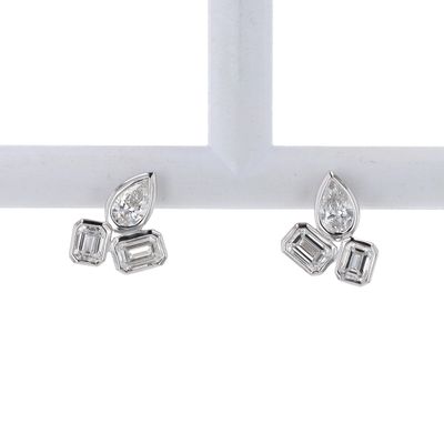 Trio Diamond Studs Pear/Emerald Cut 14kt WG 2.9gr LAB 1.75cttw VVS D-E Color ER00208