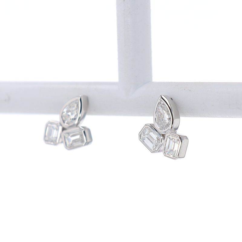 Trio Diamond Studs Pear/Emerald Cut 14kt WG 2.9gr LAB 1.75cttw VVS D-E Color ER00208