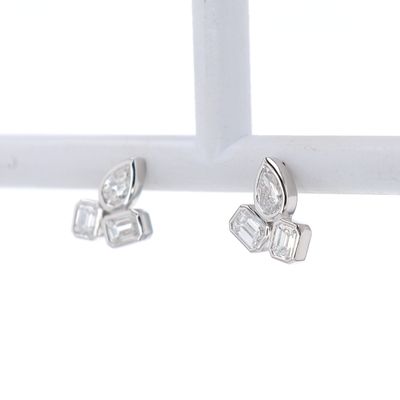 Trio Diamond Studs Pear/Emerald Cut 14kt WG 2.9gr LAB 1.75cttw VVS D-E Color ER00208