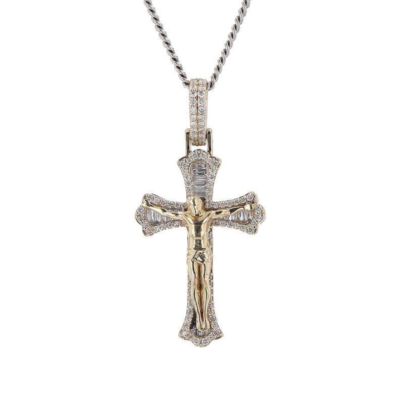 Baguette Diamond Cross Pendant 10kt YG 4.8gr Natural 0.70cttw PN00217