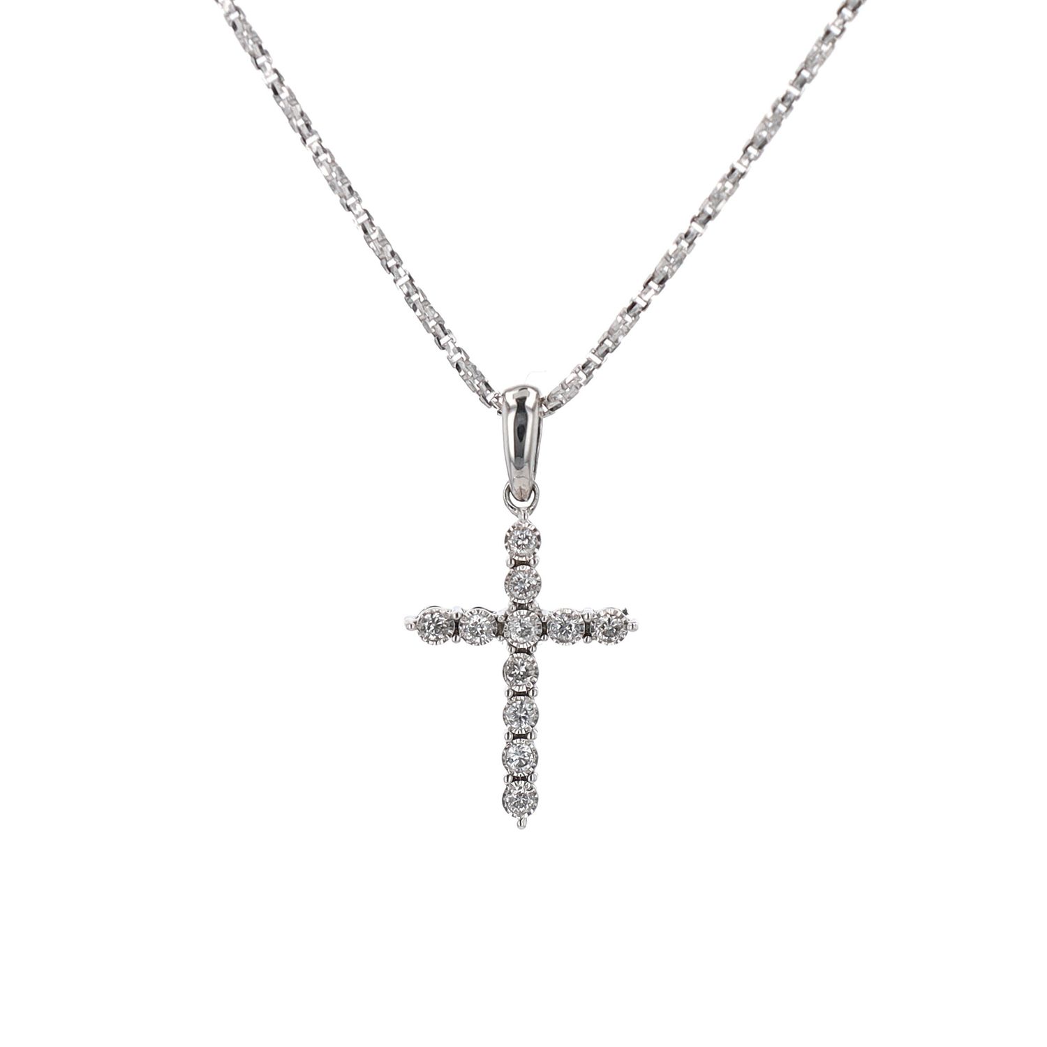 Small Diamond Cross Pendant 10kt WG Natural 0.08cttw PN00219