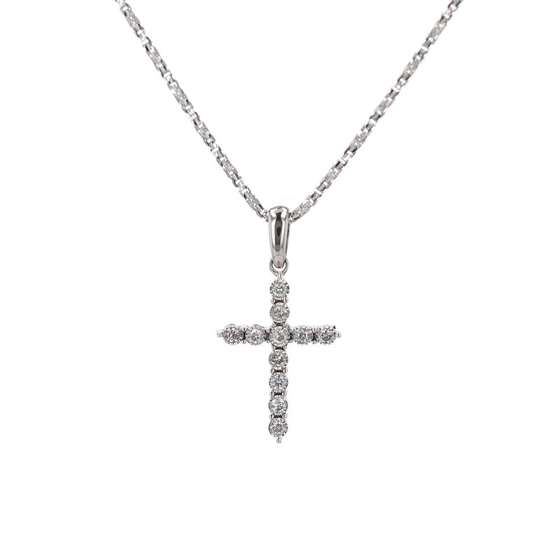 Small Diamond Cross Pendant 10kt WG Natural 0.08cttw PN00219